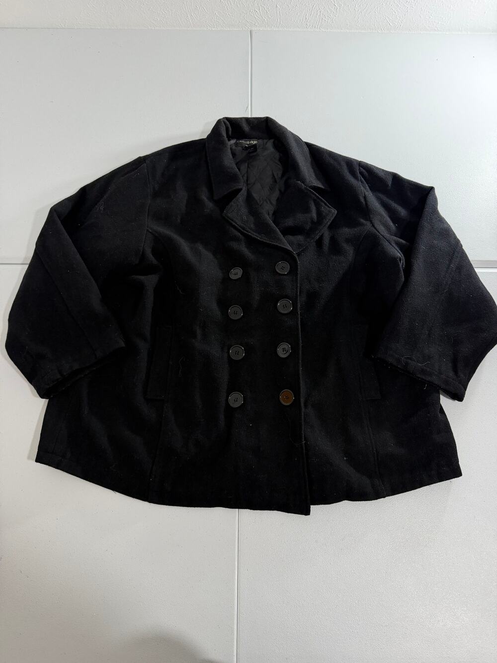 Outer Edge Women's Plus Wool Blend Peacoat 3X Black Double Breasted Quilted